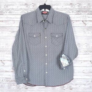 Mambo Mens Button Up Shirt L Music Note Snap Gray 578A